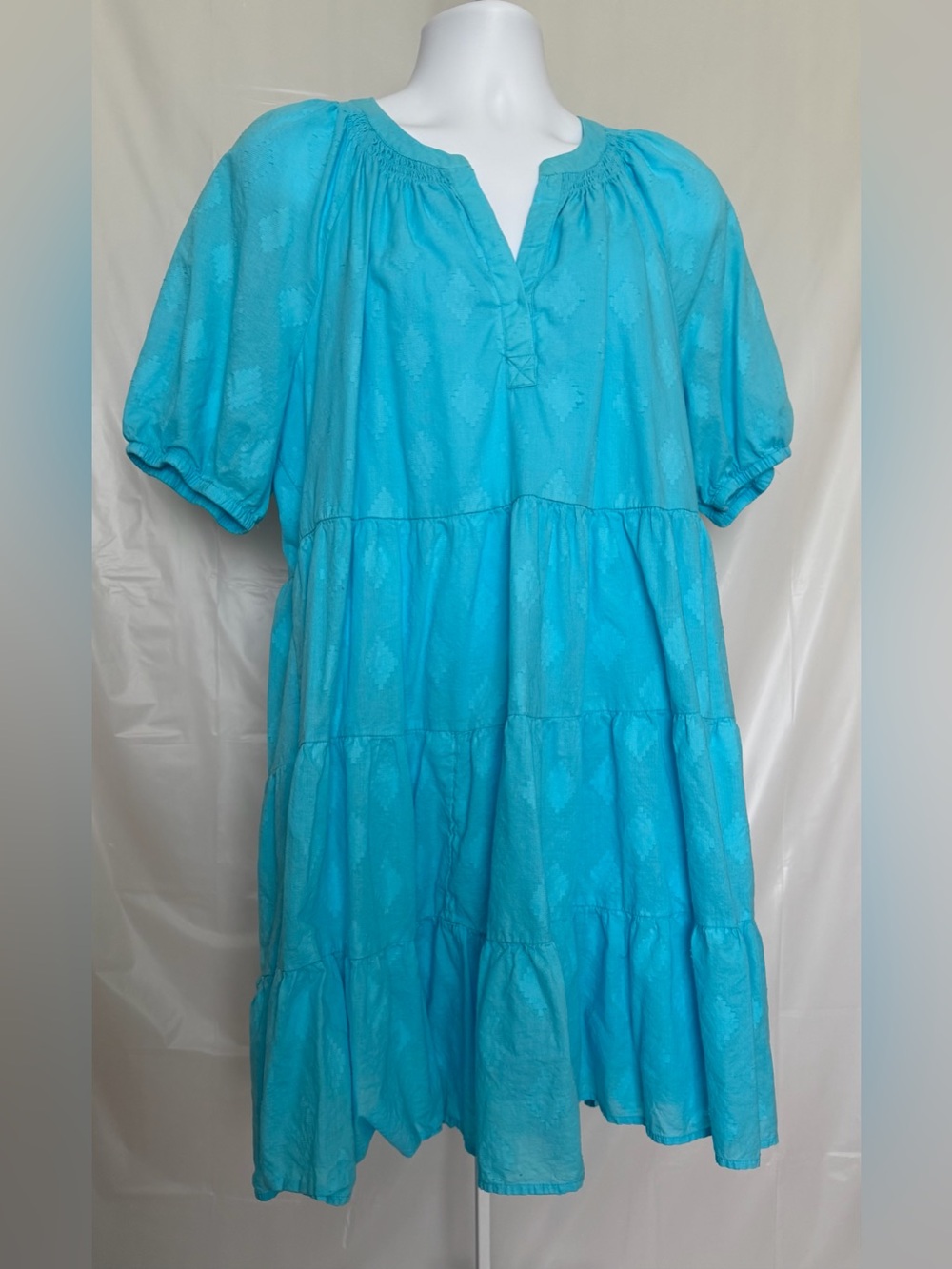 Crown & Ivy 2X Turquoise Tiered Boho Peasant Dress Lined